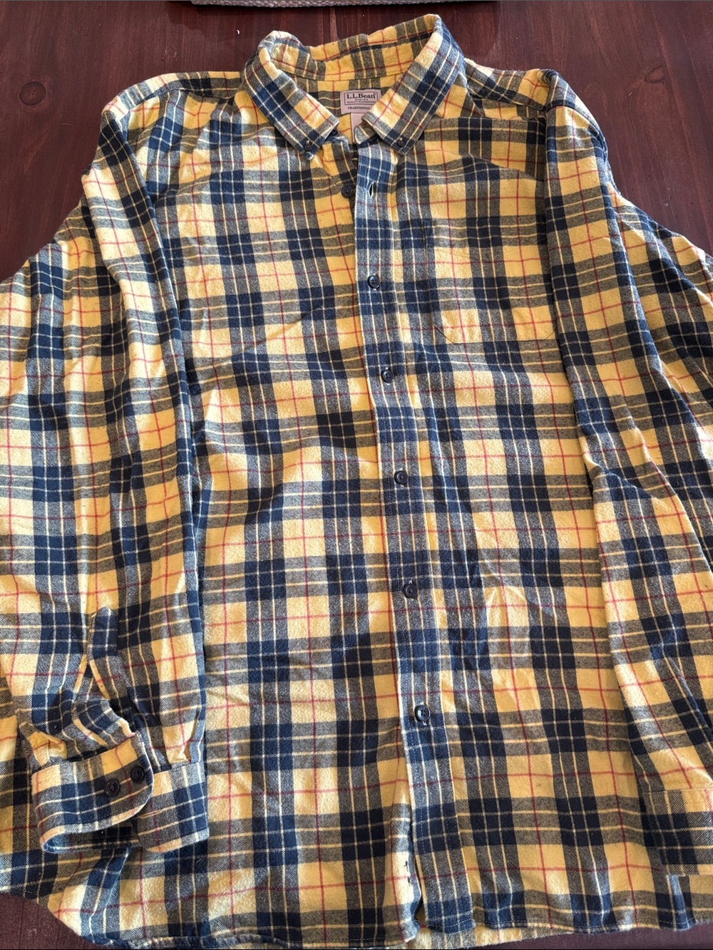 L.L. Bean Yellow and Navy Plaid Button-Down Shirt